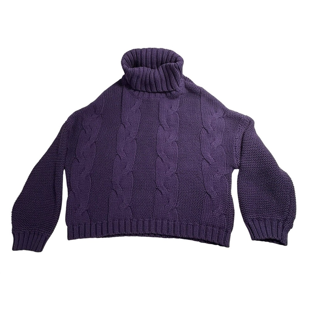 Dokotoo Sweater Purple Turtleneckโ Cropped Balloon Sleeves Cozy Warm Ski Layer